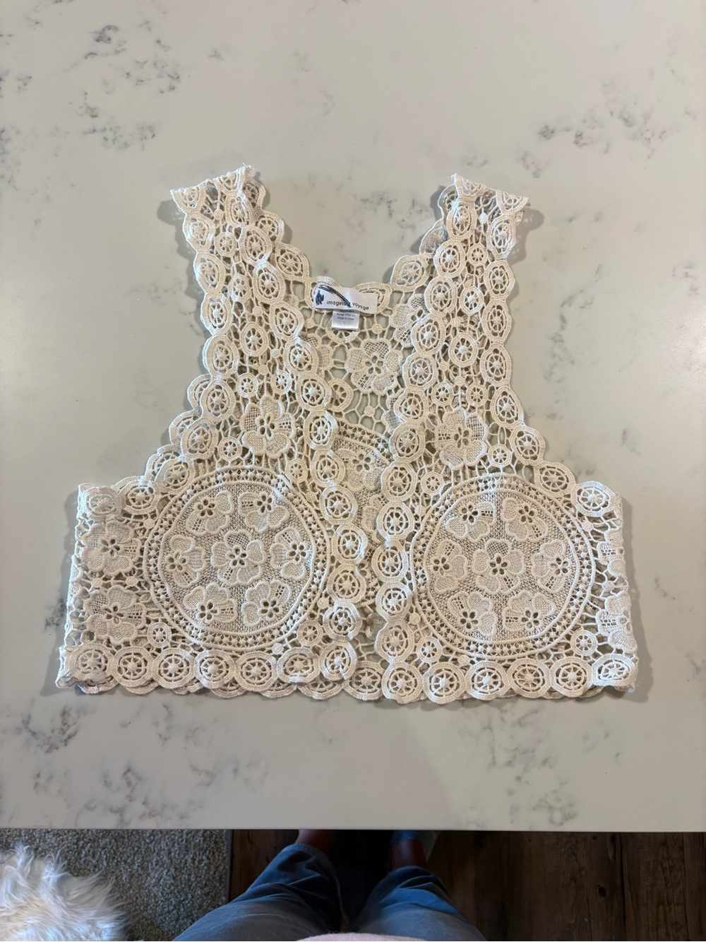 imaginary voyage Cream Crochet Lace Crop Top